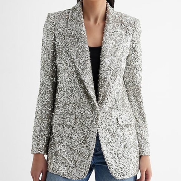 Express Sequin One Button Boyfriend Blazer - Picture 1 of 5